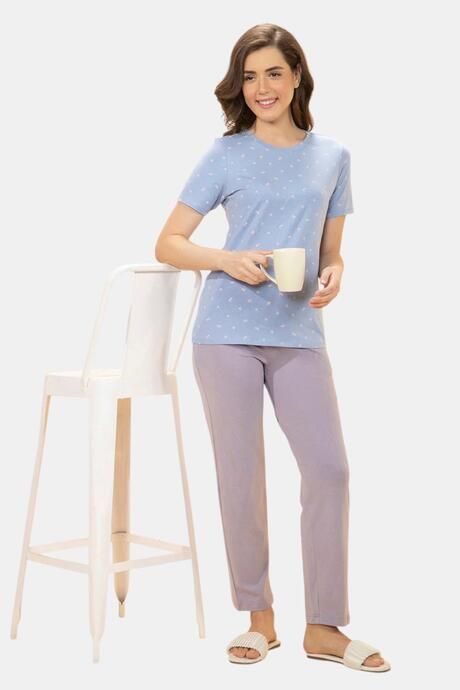 Amante Scoop Neck Sleep Tee - Lavender Tropical Print — image 5